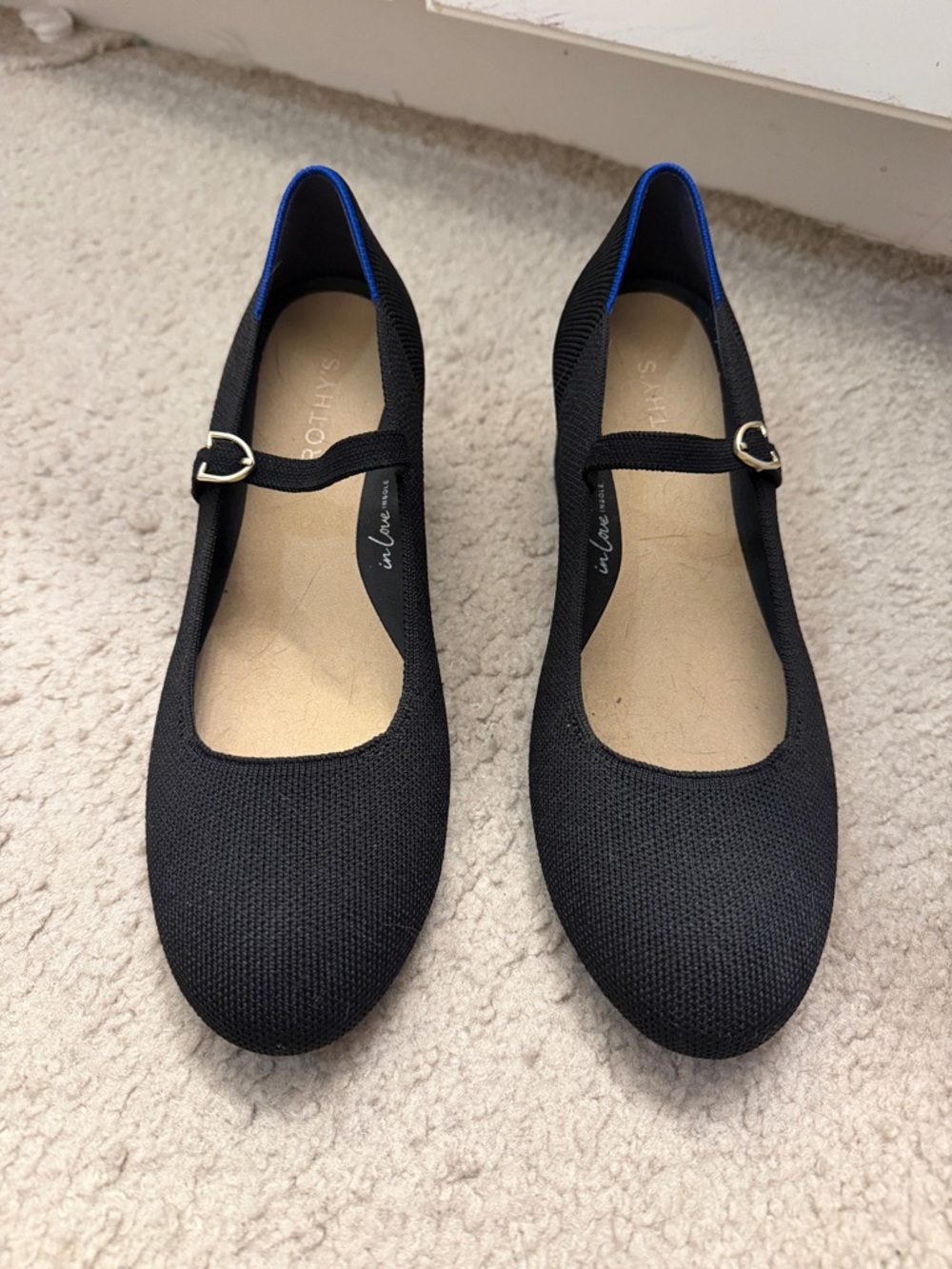 Rothy's Black Mary Jane Flats with Blue Accent Trim